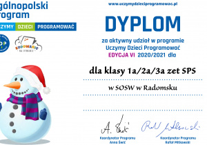 Dyplom dla klasy 1a/2a/3a zet SPS w SOSW w Radomsku