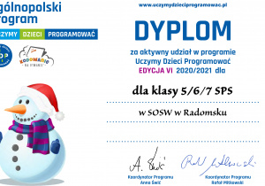 Dyplom dla klasy 5/6/7/ SPS w SOSW w Radomsku