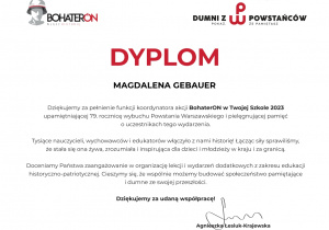 Dyplom dla p. Magdaleny Gebauer